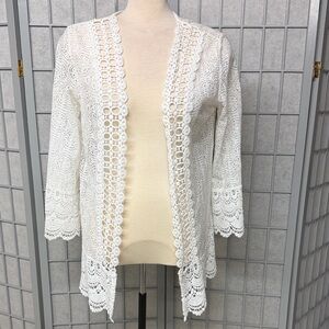 Via Vitale White Lace Cardigan, Small